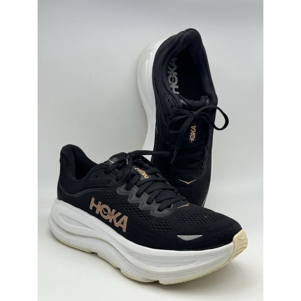 Hoka Bondi 9 Women's Running Shoes Black/Gold/White Size 9.5B